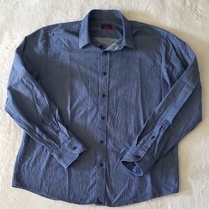 Untuckit Men Large Blue Cotton Button Down Shirt Long Sleeve Casual Boho Classic